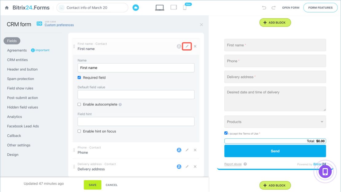 CRM форм үүсгэх болон тохируулах